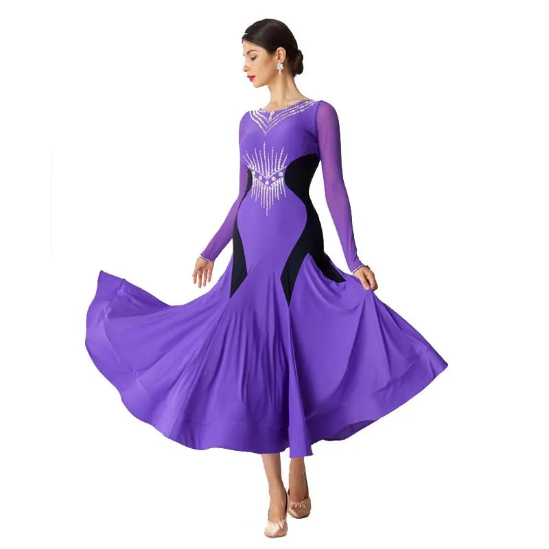 Women's Standard Ballroom Waltz Practice Dress With Long Skirt For Competition