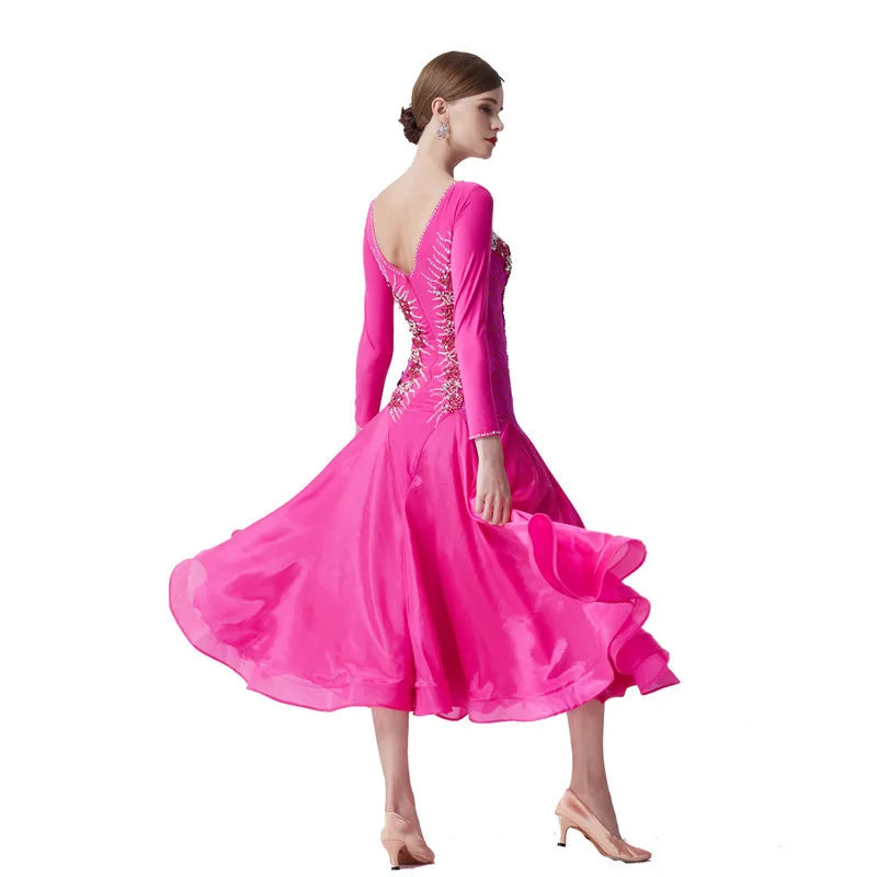 Women's Standard Ballroom Waltz Practice Dress With Pearl Silk Skirt