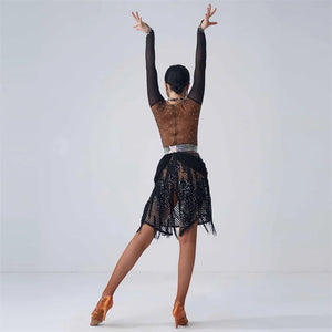 Women's Latin Ballroom Dance Dress With Ruffle Skirt For Competition