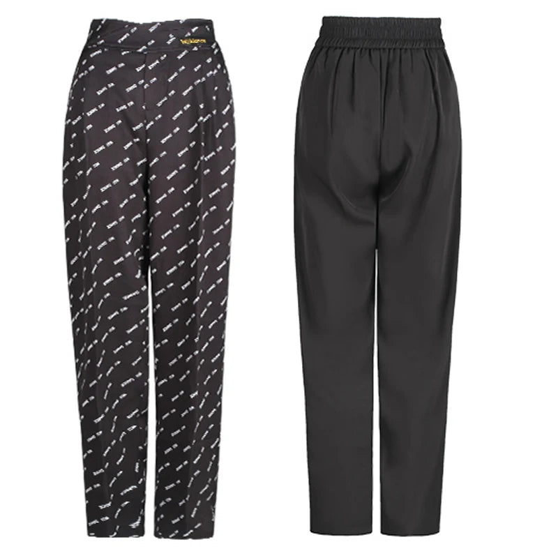 Women's Black Long Sleeve Cutout Crop Top & Black Logo Print High-Waisted Dance Pants Set, Stretch Fabric