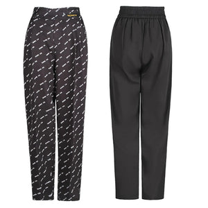 Women's Black Long Sleeve Cutout Crop Top & Black Logo Print High-Waisted Dance Pants Set, Stretch Fabric