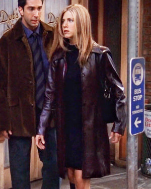 Friends Rachel Green Outfit Maroon Leather Coat TV Show Style