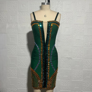 Handmade Split Mesh Square Neck Mini Dress with Crystal and Bead Embellishments, Back Zipper Closure