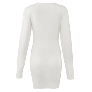 Jumper White Sheer Mini Dress Translucent Weave Round Neck Long Sleeves Bodycon Soft Clubwear