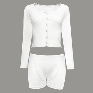 Women's Ivory Long-Sleeve Romper with Front Tie Detail