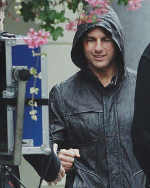MI Ghost Protocol Tom Cruise Black Leather Hooded Jacket