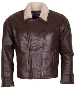 Dark Brown Shearling Leather Motorcycle Jacket for Men