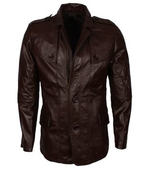 Sheepskin Dark Brown Leather Coat Men's Fashion Outerwear