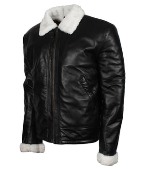 Men’s Black Leather Shearling Jacket Winter Coat