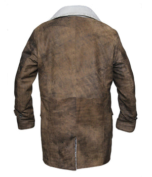 Men's Dark Knight Brown Bane Distressed Leather Coat with Shearling Lining