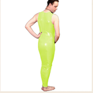 Men's Wetlook PVC Leather Bodycon Sleeveless O-Neck Ankle-Length Pencil Dress with Multi-Color Options