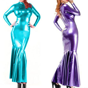 Metallic Long Sleeve Mermaid Bodycon Maxi Dress Women Summer Elegant Outfits Ladies Birthday Party Clubwear Multi-Color