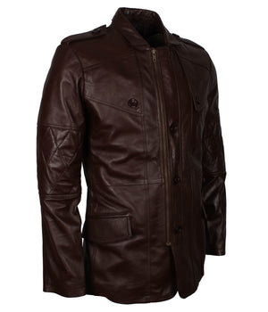 Sheepskin Dark Brown Leather Coat Men's Fashion Outerwear