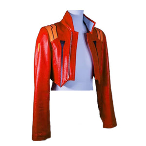 Neon Genesis Evangelion Red Cropped Leather Jacket for Cosplay and Fashion