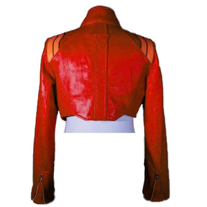 Neon Genesis Evangelion Red Cropped Leather Jacket for Cosplay and Fashion