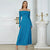 Elegant Blue One-shoulder Long Party Dress with Gathered Waist