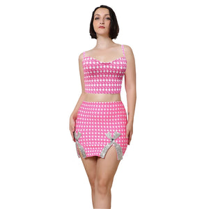 Pink Rose Jacquard Houndstooth Two-piece Set with Sequin Accents