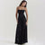 Elegant Black Lace Floor-Length Dress with Spaghetti Straps and Strapless Design