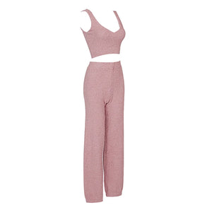 Women's Cozy Solid Color Crop Top and Lounge Pants Set