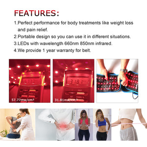 Led Red Light Therapy Belt For Women Infrared Heating Massage Waist Pain Relief 105 Beads Black