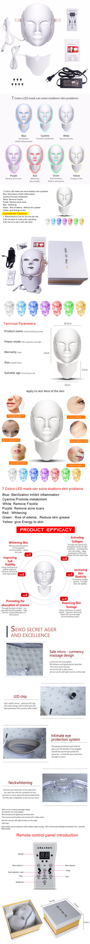 Led Light Therapy Mask For Face And Neck Skin Brightening Acne Treatment