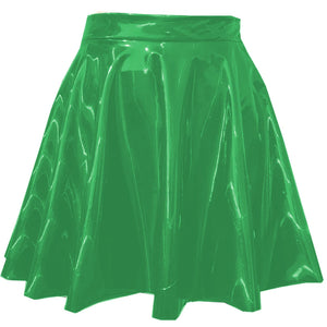 Multicolor Punk Gothic Shiny PVC Leather High Waist A-line Mini Skirt for Women Party Clubwear Kawaii Style