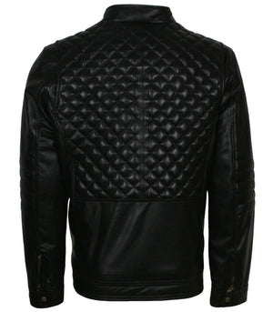 Men's Real Leather Diamond Quilted Jacket Black