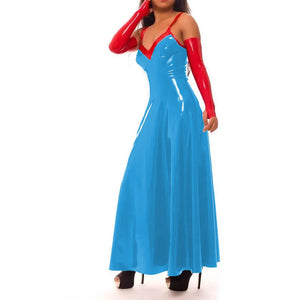 S-7XL Faux Latex Sweetheart Sleeveless Ankle-Length PVC Dress Multi-Color Club Party Street Outfit