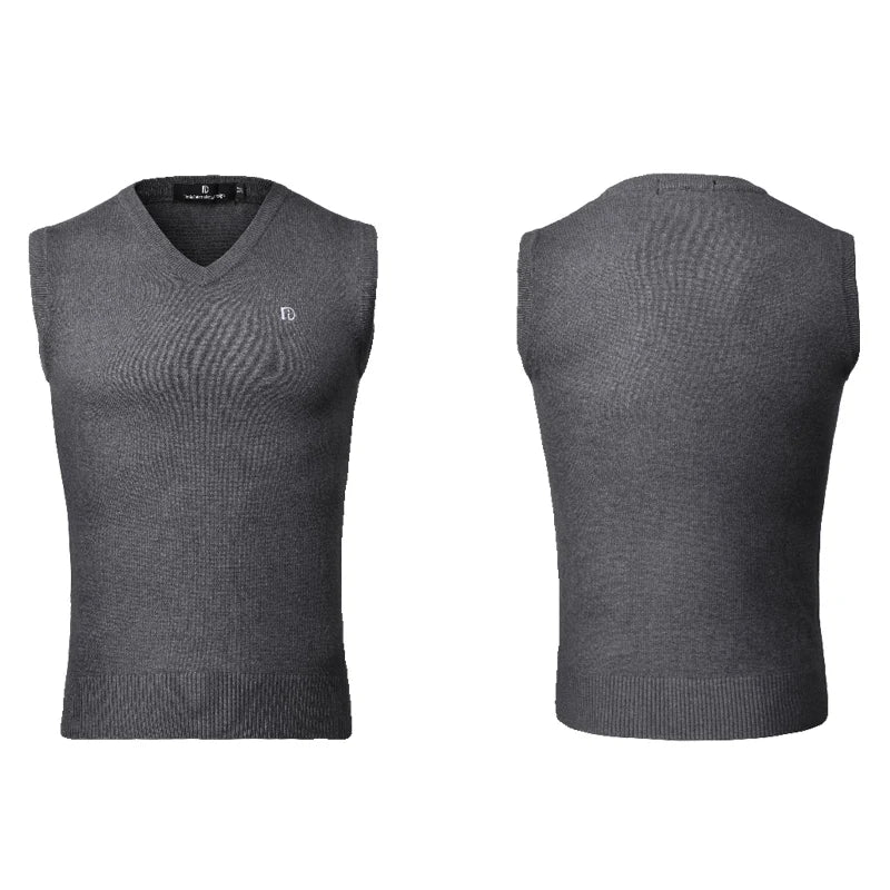 Men's Navy Blue, Black, and Gray V-Neck Sleeveless Knit Sweater Vest for Ballroom Dance