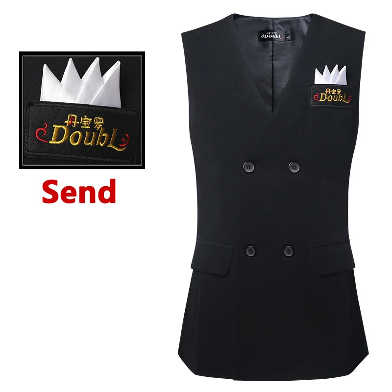 Men's Black V-Neck Button-Up Vest with Pockets for Ballroom Dance