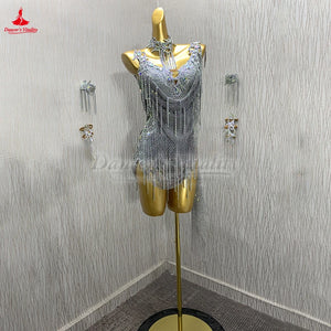 Women's Latin Ballroom Dance Dress Sleeveless For Cha-Cha Samba Rumba Jive Competition And Exam