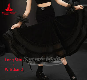 Girls Black & White Velvet Mesh Pearl Ballroom Dance Dress