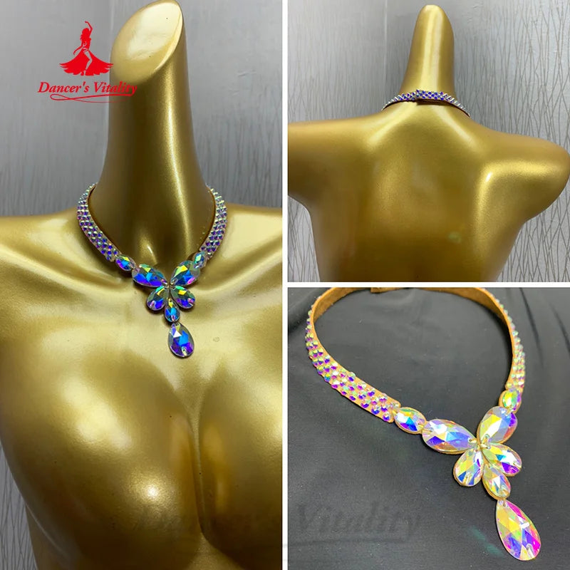 Dance Choker Necklace, Women's, Iridescent AB Rhinestone Crystal, Statement, Ballroom Latin Dance