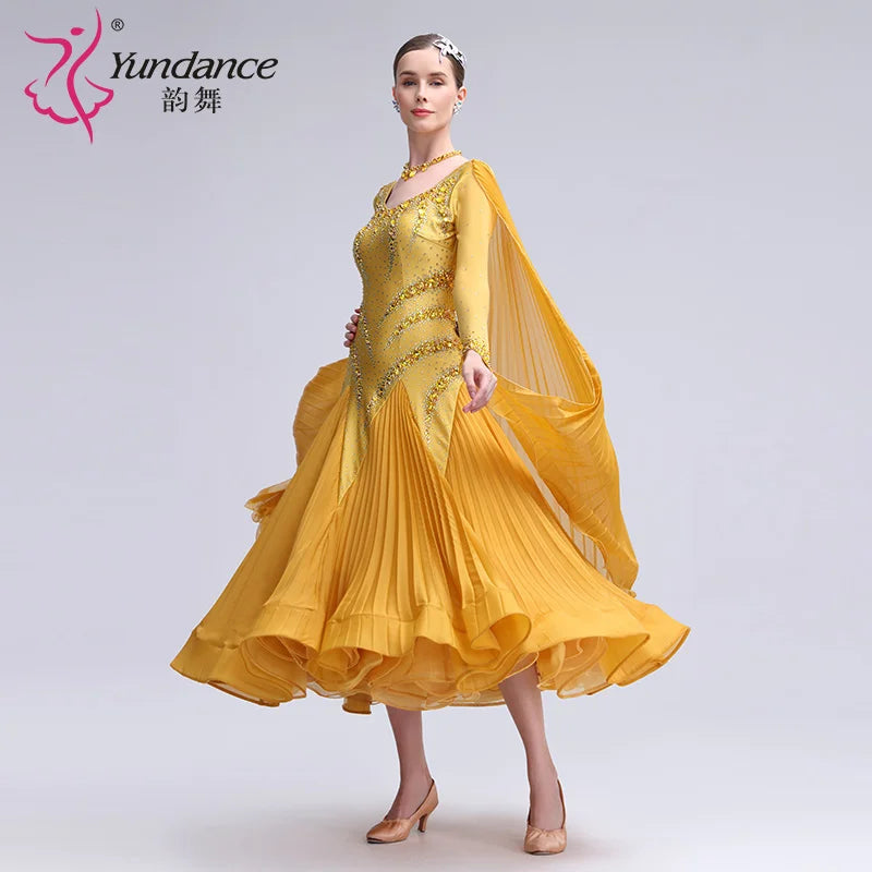 Women's Ballroom Standard Waltz Dress With Rhinestone Accents Multicolor For Competition