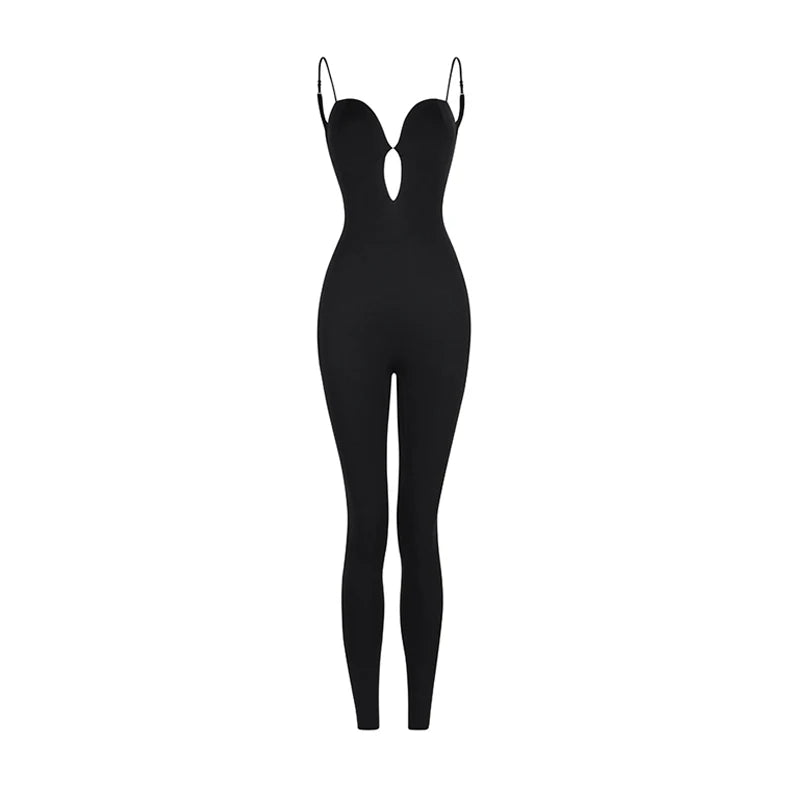 Women's Black Spandex Cut-Out Bodysuit Jumpsuit for Contemporary Dance