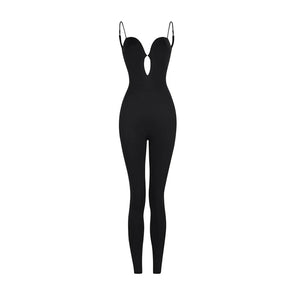 Women's Black Spandex Cut-Out Bodysuit Jumpsuit for Contemporary Dance