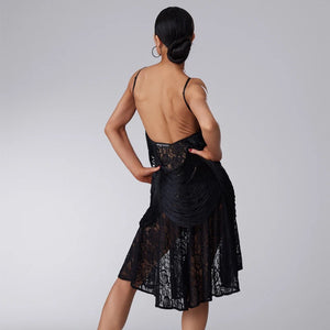 Women's Black Fringe & Lace Latin Rhythm Dance Dress