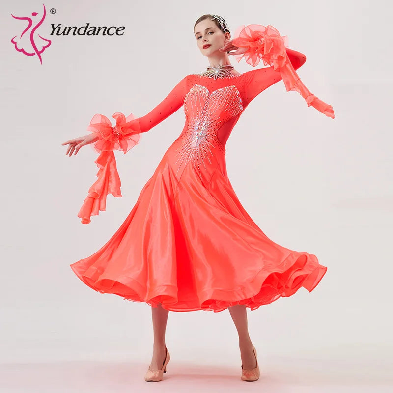 Women's Standard Ballroom Waltz Dress With Rhinestones Multi-Color For Competition