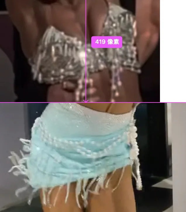 Women's Blue and White Beaded Fringe Latin Dance Dress