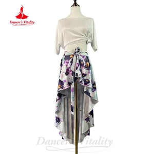 Women's Pink Off-Shoulder Crop Top and Floral Asymmetrical Skirt Set, Lightweight Dance Practice Outfit