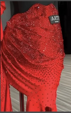 Latin Dance Top and Skirt Set, Women's, Red and Copper, Beaded Fringe Rhinestone Embellished, Ballroom Dance