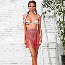 Women's Shimmering Rhinestone Tassel Mini Skirt for Nightclub and Party Wear