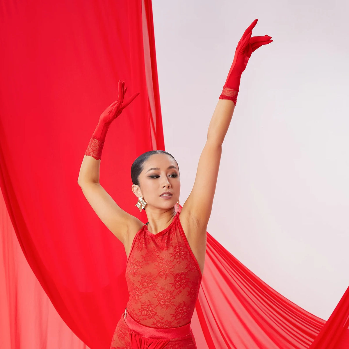 Latin Dance Dress, Women's Black & Red Chiffon & Lace Ruffled Sleeveless Backless Fringe Performance Dress