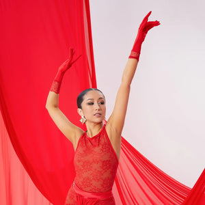 Latin Dance Dress, Women's Black & Red Chiffon & Lace Ruffled Sleeveless Backless Fringe Performance Dress