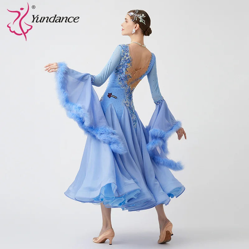 Women Modern Dance Rhinestone Color Diversity Dress Ballroom National Standard Waltz Competition Performance