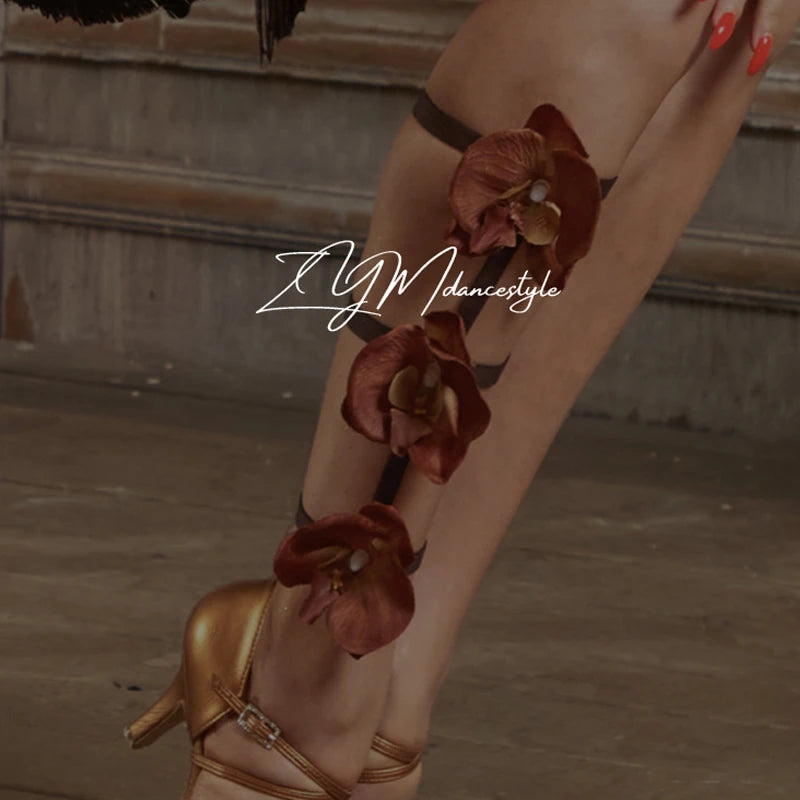 Women's Brown Orchid Ankle Strap Latin Dance Shoes