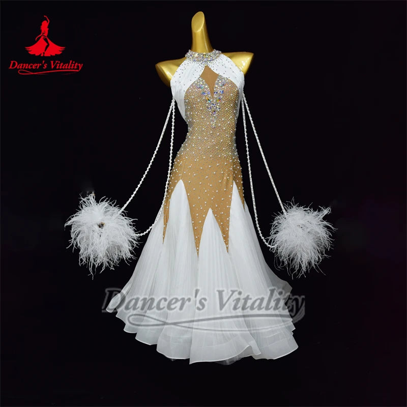 Ballroom Dance Wrap-Hip Pleated Dress For Adults, Teens, and Kids Waltz Foxtrot Tango Competition