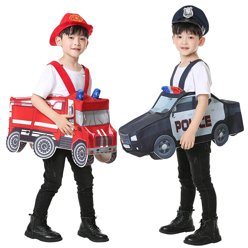 Kids' Red Fire Truck and Black Police Car Costume Play Set