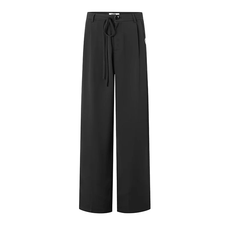 Men's Black Pleated Drawstring Dance Trousers with Logo