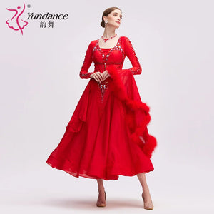 Women's Standard Ballroom Dance Dress Chiffon Red For Stage Performance